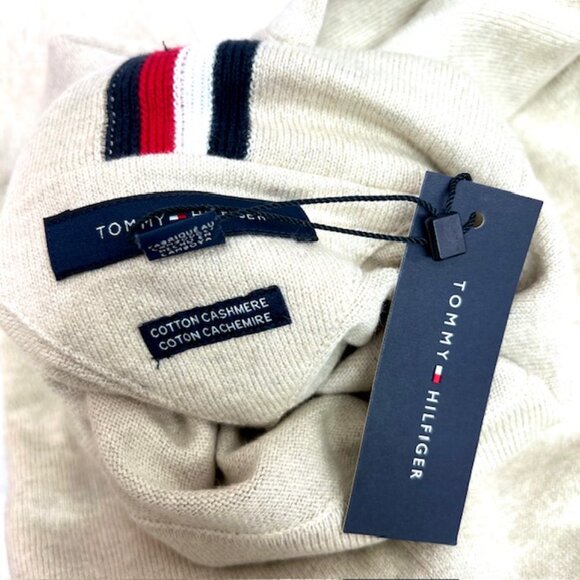 New  Tommy Hilfinger Beige Cream Cotton Cashmere Turtleneck Sweater size XLT(19 - Picture 6 of 7